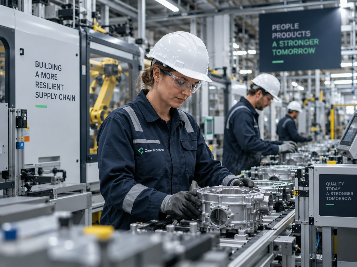 Opératrice sur une ligne d’assemblage en atelier de production